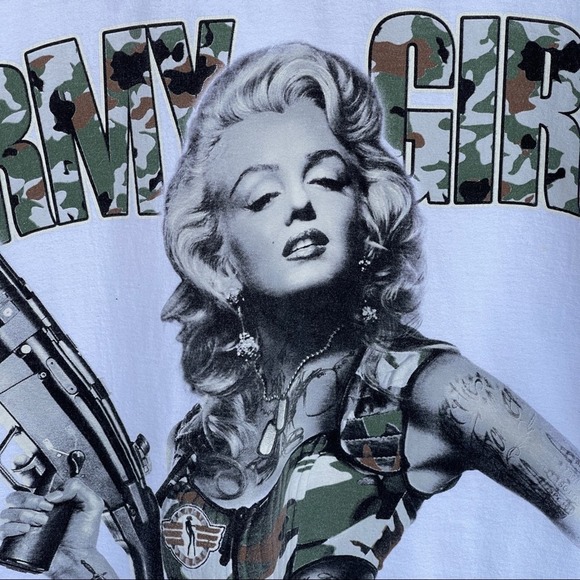 Marilyn Monroe Shirt Adult 2X XXL Army Girl Camo White Pro-Tag Short Sleeve Icon - Picture 3 of 6